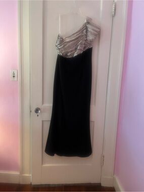 Frascara On Shoulder Black and Gold  Evening Dress